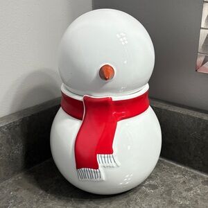 Indigo Snowman Jar with Red and Orange Accents